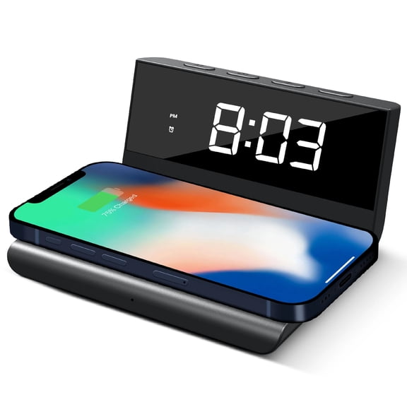 Brookstone Qi Certified Wireless Charging Pad with Digital Alarm Clock - Black