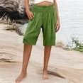 thumbnail image 5 of BXINGOHAI Women's Linen Bermuda Shorts Cotton High Waist Wide Leg Summer Drawstring Mid Length Shorts with Pockets Green L, 5 of 7