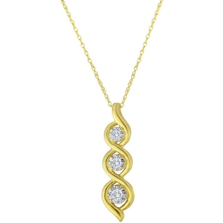 1/6 Carat T.W. Sterling Silver with Yellow Gold Plating 3-Stone Twist Pendant