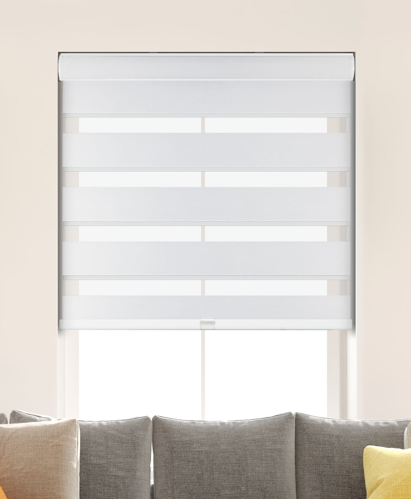 Cordless Zebra Roller Blinds Sheer Shades Sheer or Privacy White 47"W X 72"H 