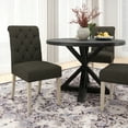 thumbnail image 3 of Roundhill Furniture Banff 5-Piece Dining Set, Cross-Buck Round Table with 4 Tufted Chairs, Charcoal, 3 of 14