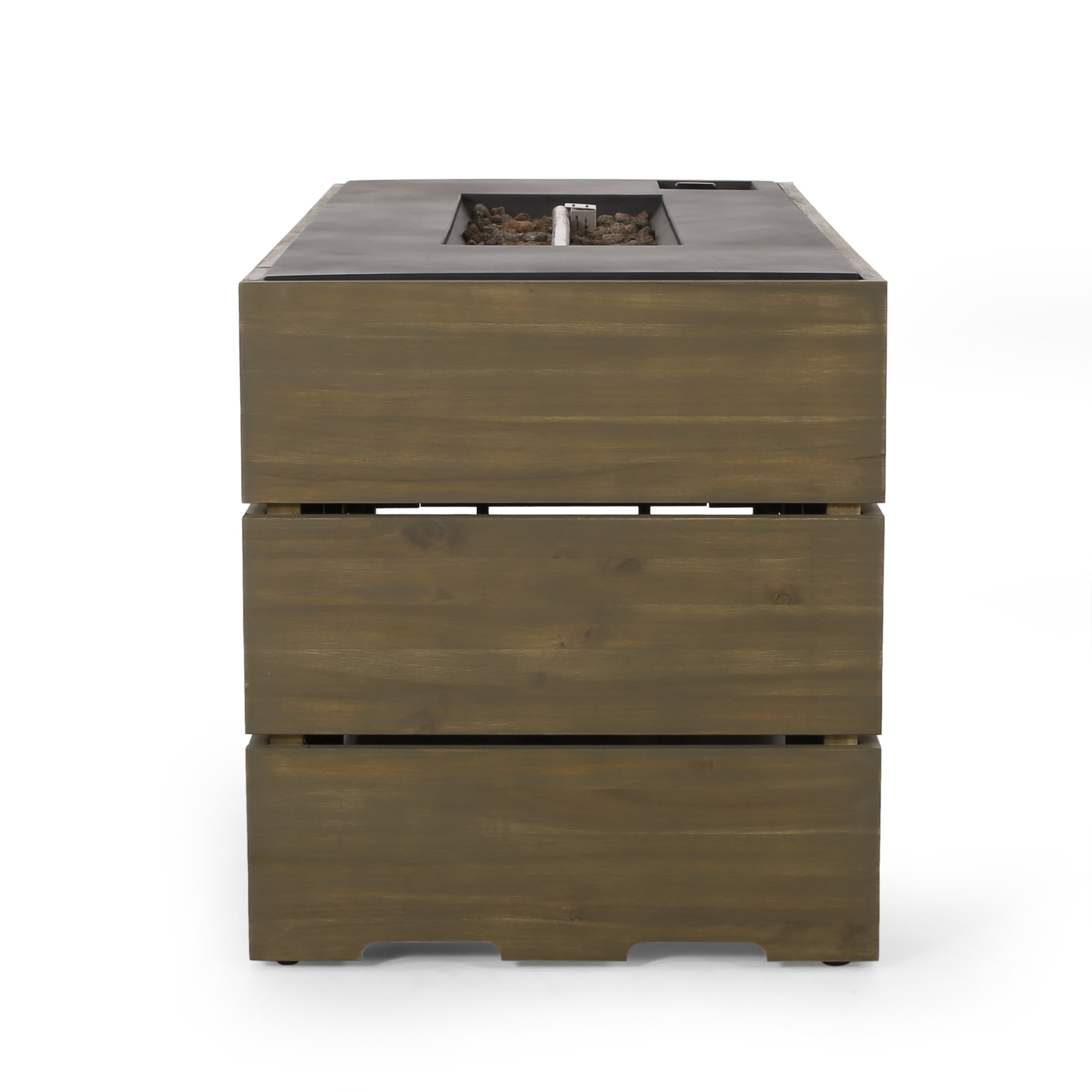 Barnsley Acacia Wood Outdoor 55" Rectangular Fire Pit - 40,000 BTU, Gray