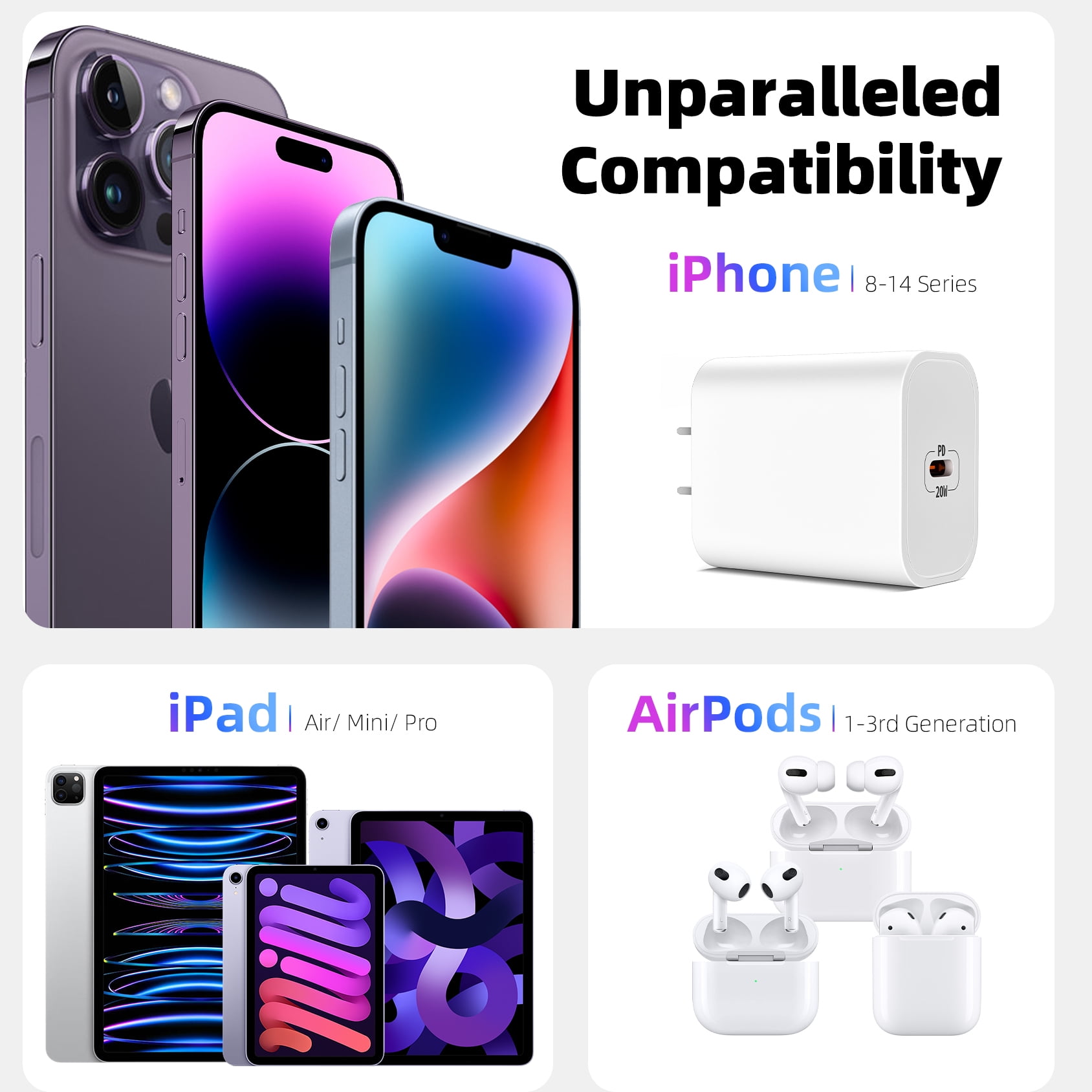 Bkayp iPhone 14 13 12 Fast Charger [Apple Mfi Certified] 20W PD USB C Charger Block with 6ft Fast Charging Cable Compatible with iPhone iPad iPod
