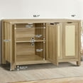 thumbnail image 2 of Rattan Sideboard Buffet Credenza Cabinet - Large Farmhouse Kitchen Coffee Bar Cabinet with 4 Rattan Door Storage for Entryway Living Room, 55" x 15" x 31.5" (Natural), 2 of 16