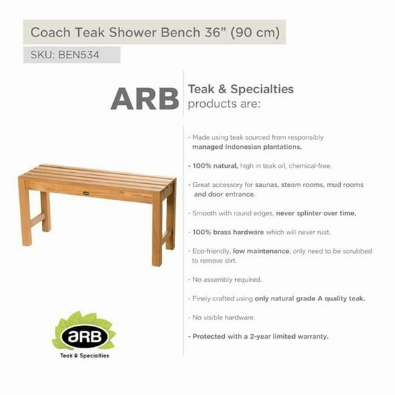 ARB TEAK & SPECIALTIES BEN534 Teak Shower Bench Coach 36' (90 cm)