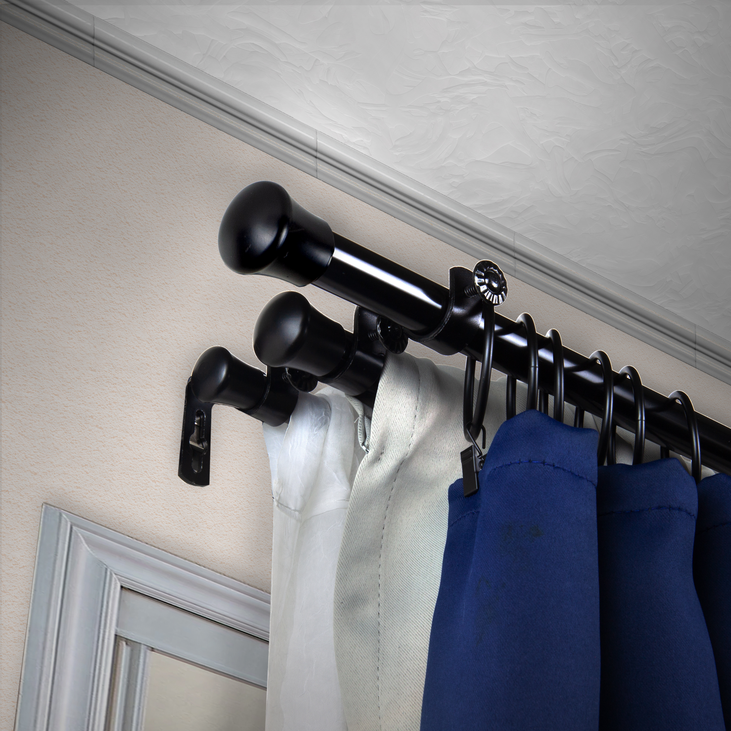 13/16" Dia Adjustable 66-120" Triple Curtain Rod - Black