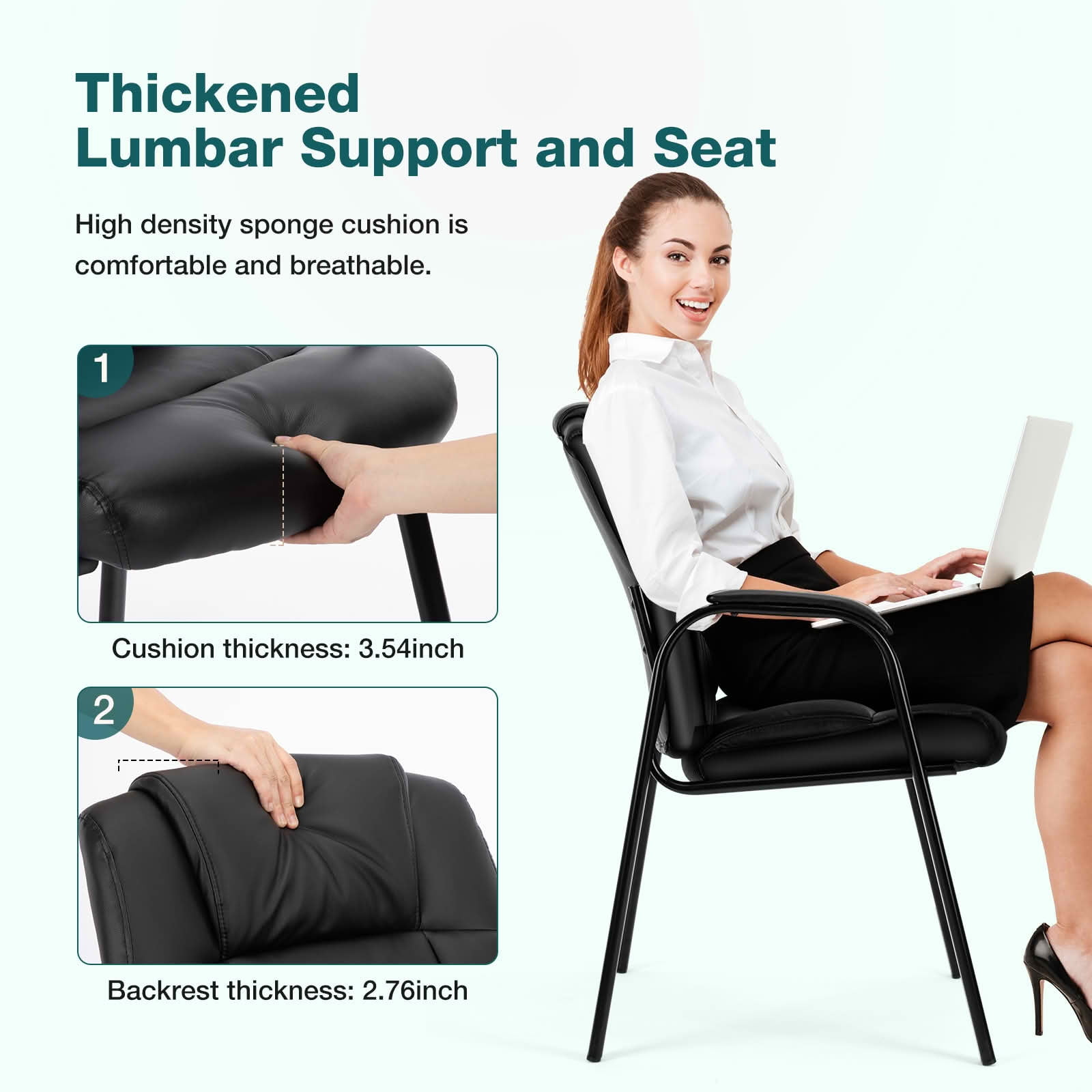 MAYEERTY PU Leather Conference Reception Chair, Armless Fixed Leg Executive Guest Office Chair with Padded Armrests, No Wheels