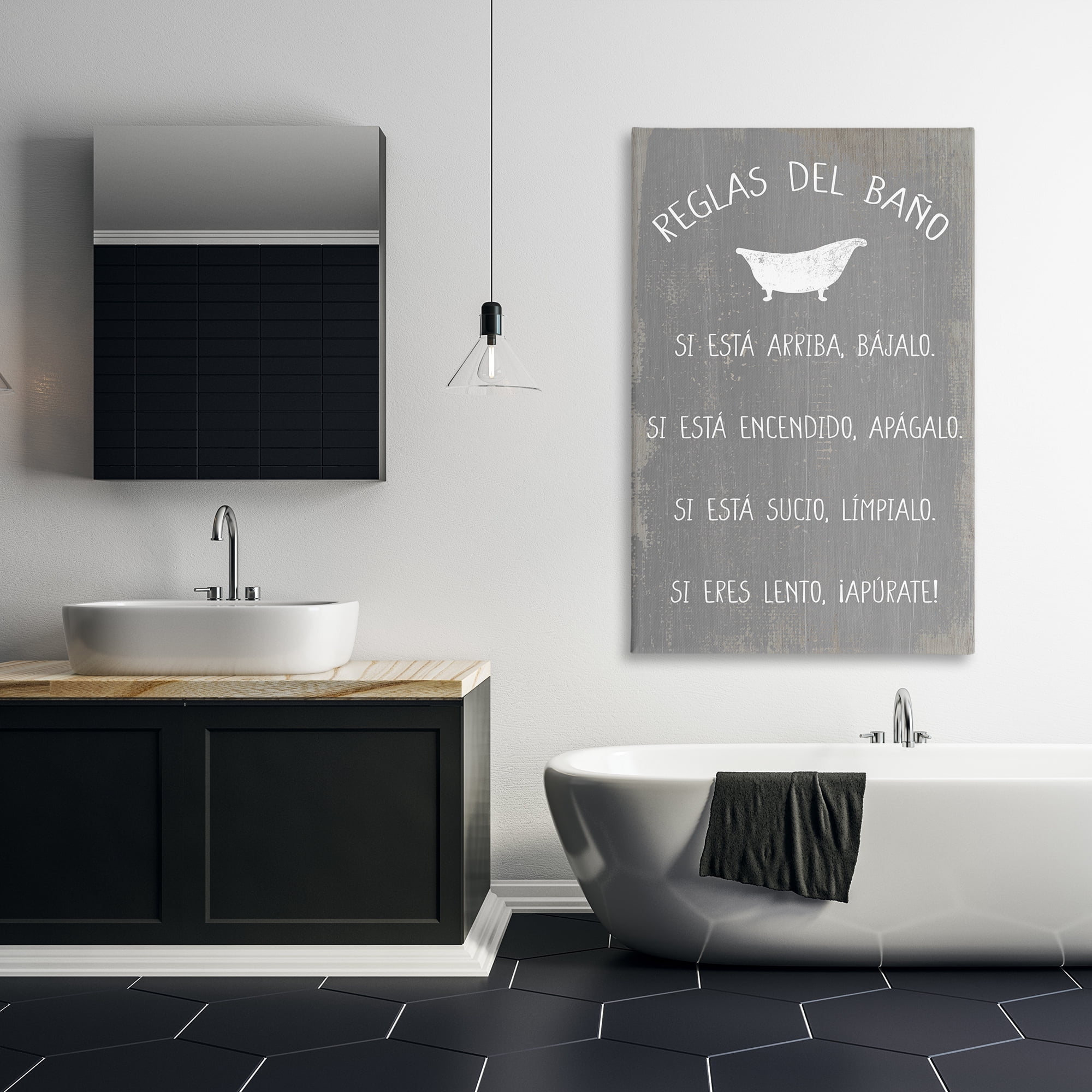 Stupell Industries Reglas Del Baño con Bañera Bath & Laundry Painting Wrapped Canvas Art Print Wall Art, 30 x 45