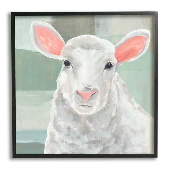 Stupell Industries Happy Lamb Portrait Animals & Insects Painting Black Framed Art Print Wall Art, 12 x 12