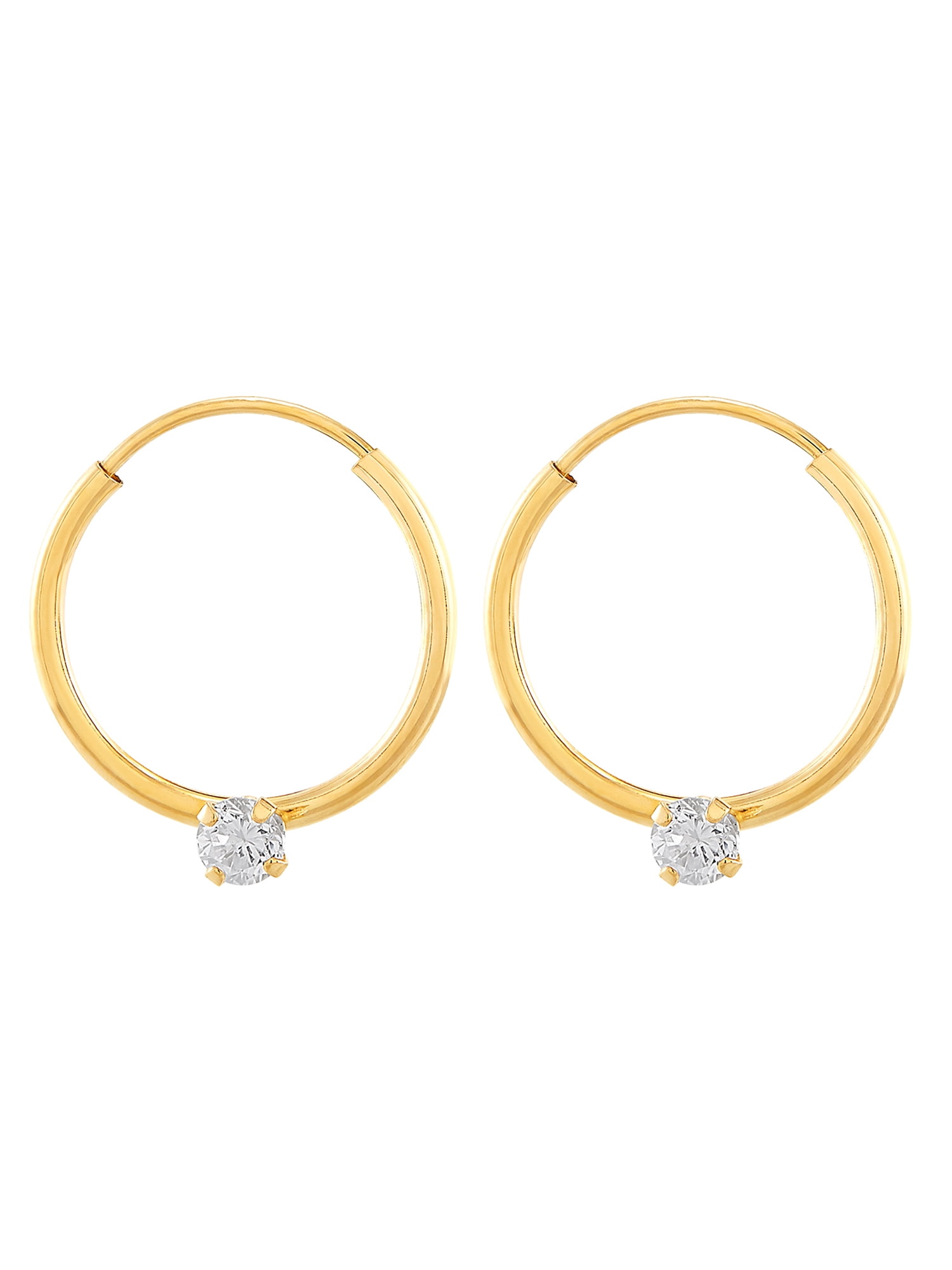 Brilliance Fine Jewelry Girls Cubic Zirconia Hoop Studs Earrings in 10K Yellow Gold