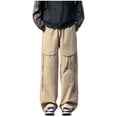 thumbnail image 2 of Blmnix Cargo Men Pants Travel Pants Low Waisted Carpenter Pants Baggy Pant Yellow Long Straight-Leg Mens Pants Casual,L, 2 of 6