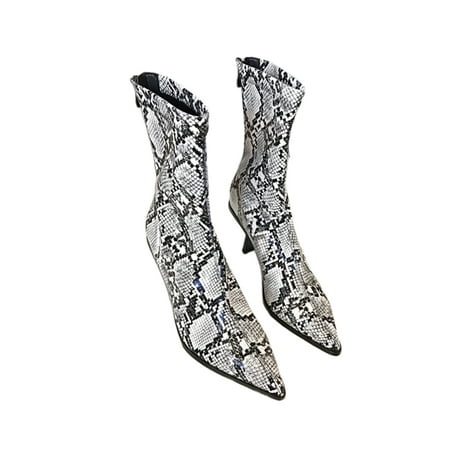 

Crocowalk Women Casual Pointy Toe Fashion Shoe Dress Waterproof Snake Pattern Booties Anti-slip Vintage Mid-calf Boots Beige 8.5