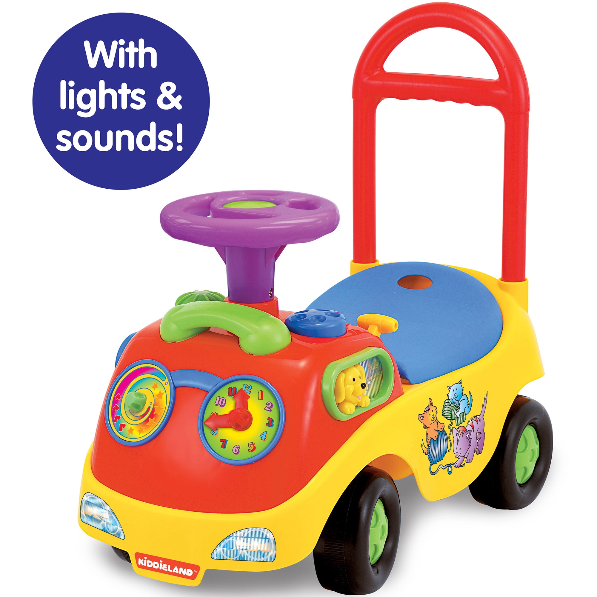 Kiddieland: My First Funtime Ride-On - Puppy & Kitten - Lights & Sounds Foot-To-Floor Vehicle, Interactive Dashboard, Seat Storage, Toddlers 12-36mo