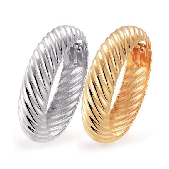 Fashion this season F&S Gold and Silver Bangles and Bracelets for Women, Chunky Textured Striped Wide Cuff Stack, Non Tarnish Gift