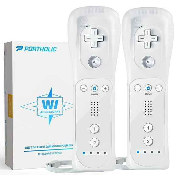 Wii Remote Controller,PORTHOLIC 2 Packs Upgrade Wii Wireless Controller Compatible with Nintendo Wii Wii U Console (White,2pcs)
