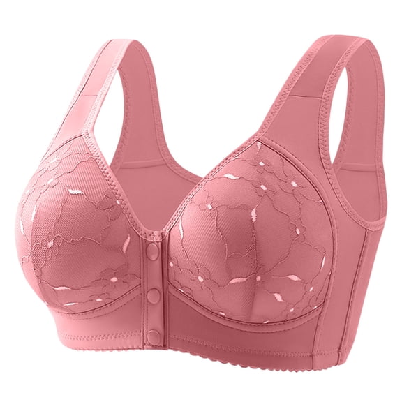 2026 Middle-Aged Elder Woman Floral Wirefree Bra Front Button Closeure Soft Cotton Bra for Mom Grandma Gift Pink 50
