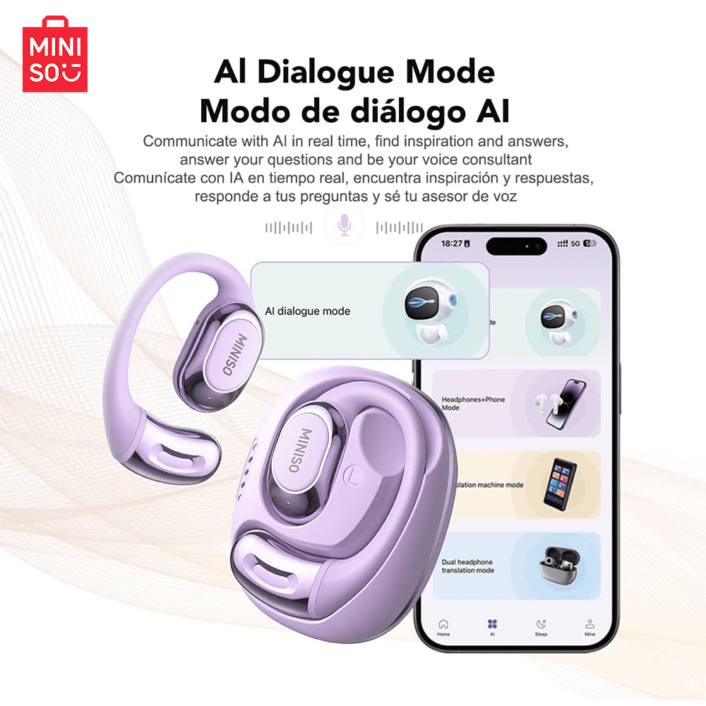 MINISO Al Translation Headphones True Wireless Headphones Support 135 Languages Open Ear Earbuds Long Battery Life
