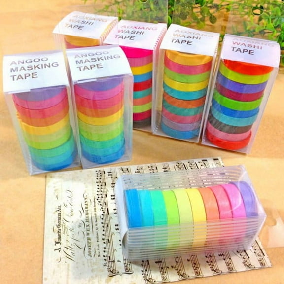 10Pcs 7.5 x 3m Rainbow Washi Tape Decorative Adhesive Masking Colorful Sticky Decoration Diary School Office Supplies Stationery