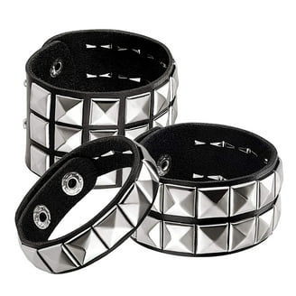 New Triple and Double Studded Punk Rock Wristband Bracelets, Black