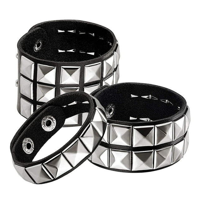 3 uds., pulseras punk con para hombres y mujeres, brazalete gótico de material cuero , puños con hebilla, brazalete con remaches, Yuyangstore Pulseras Punk