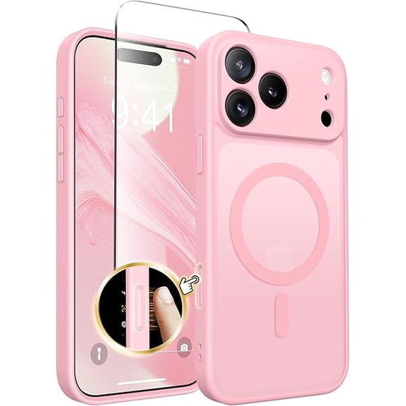 1997 Magnetic for iPhone 17 Pro Max Case, Upgraded [Full Camera Protection] [Compatible with MagSafe] Protective Translucent Matte Women Girl Phone Case Cover, Peach Pink