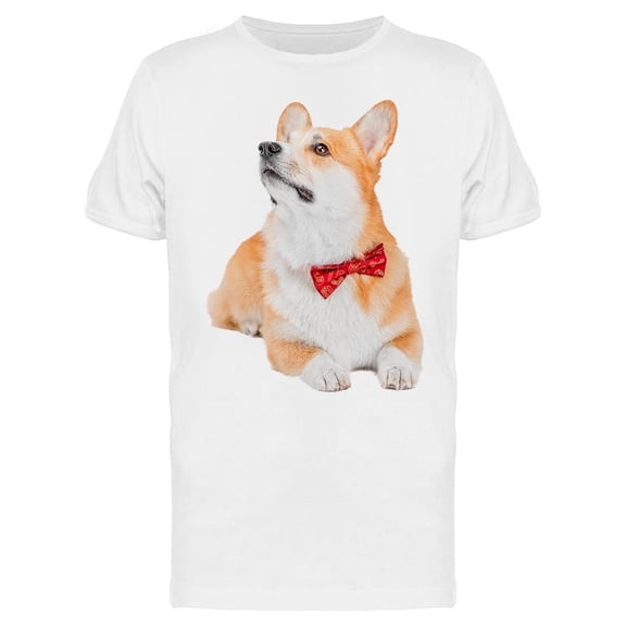 Cute Dog W/Bow Looking Up T-Shirt Men -Image by Shutterstock Men T-Shirt, Male Large