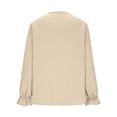 thumbnail image 4 of Tops de Manga Larga de las Mujeres de Color Sólido Casual con Detalle Del Botón Plisado, Blusa de Lino con Cuello en V para el Otoño Diario, 4 of 8