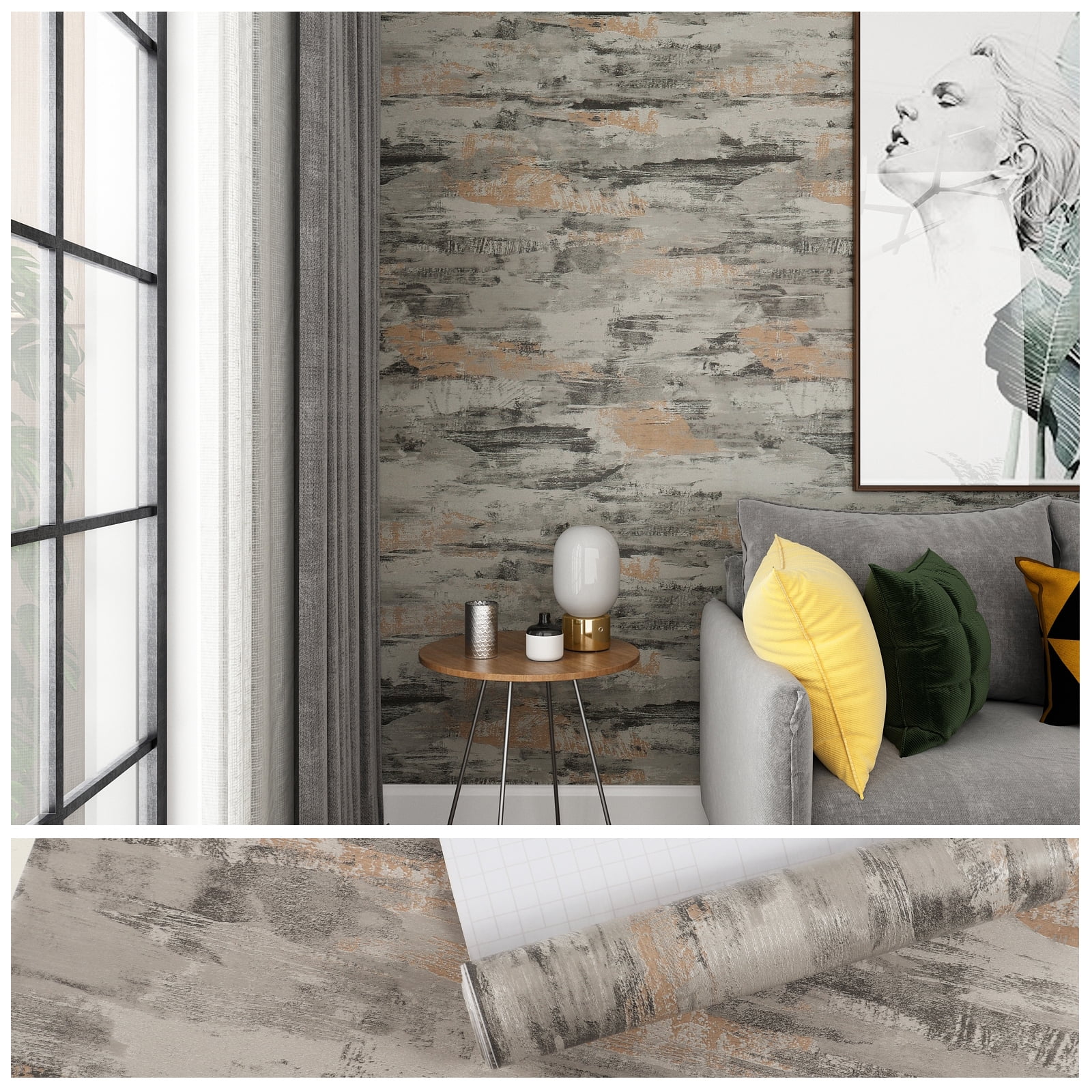 Vintage Cement Wall Papers Home Decor Classic Solid Color Concrete Wallpaper 5m 