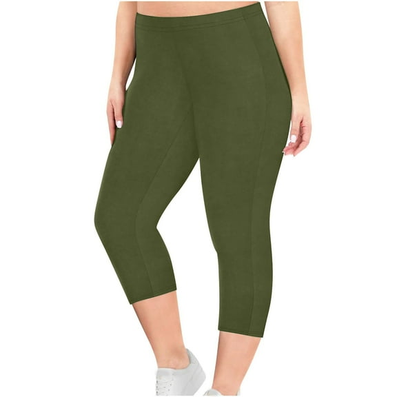 Mrat Plus Size Yoga Leggings Womens Capris Solid Color Workout Jogging Cropped Pants S-82 A-Green M