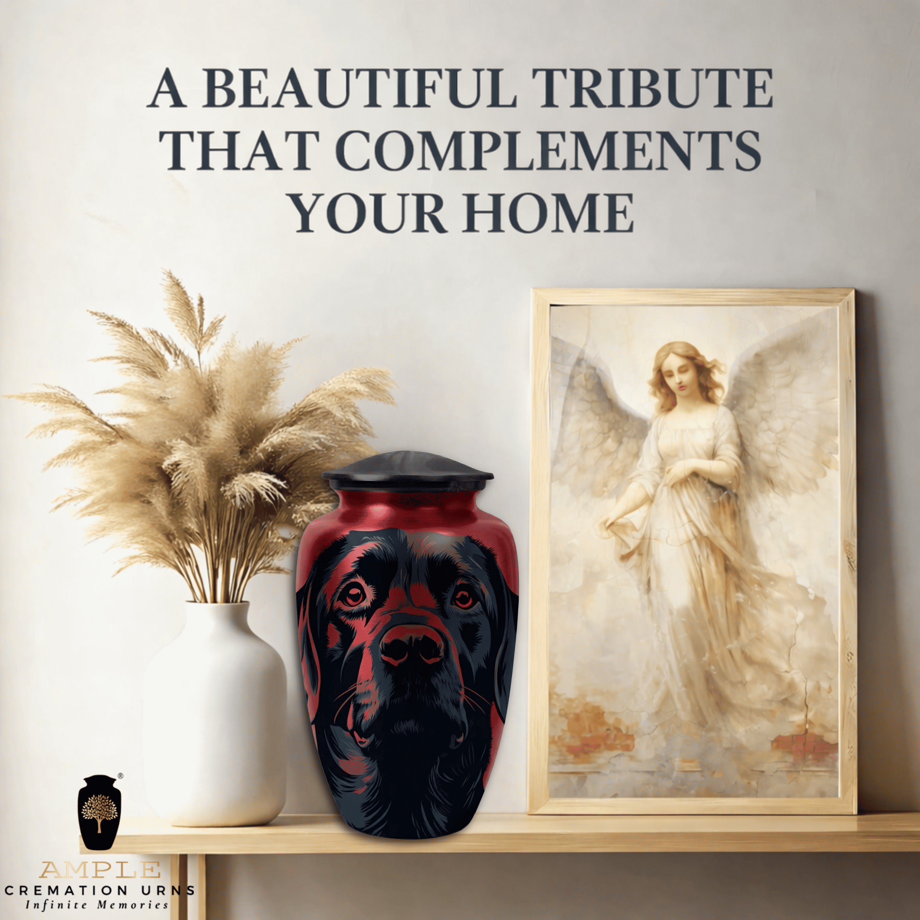 Luxury Dog Cremation Urn – Red & Black Artistic Dog Design Aluminum Urn for Pet Ashes