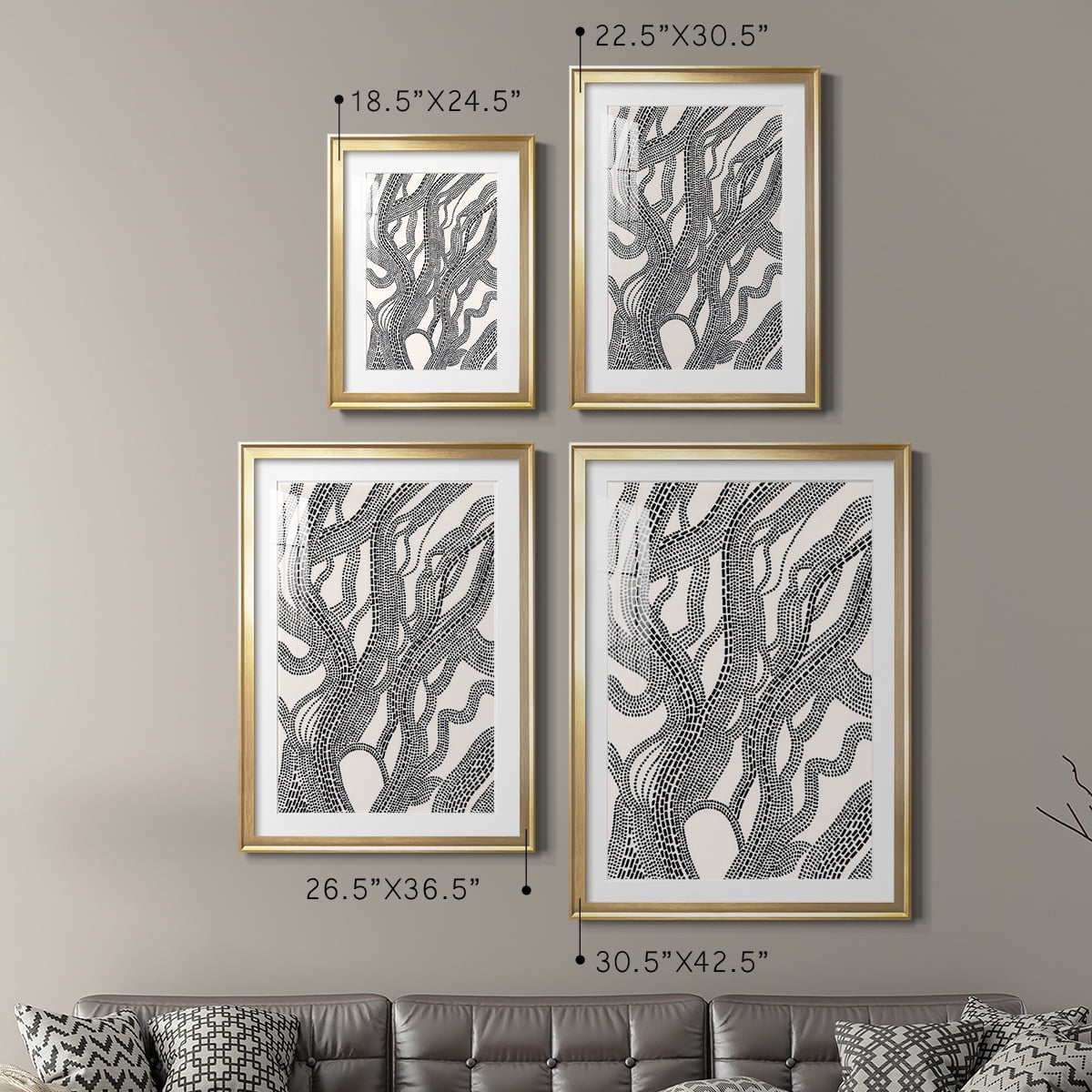 Wexford Home Dots and Dashes I Premium Framed Print, 22.5" x 30.5" - Ready to Hang, Gold (Set of 2)