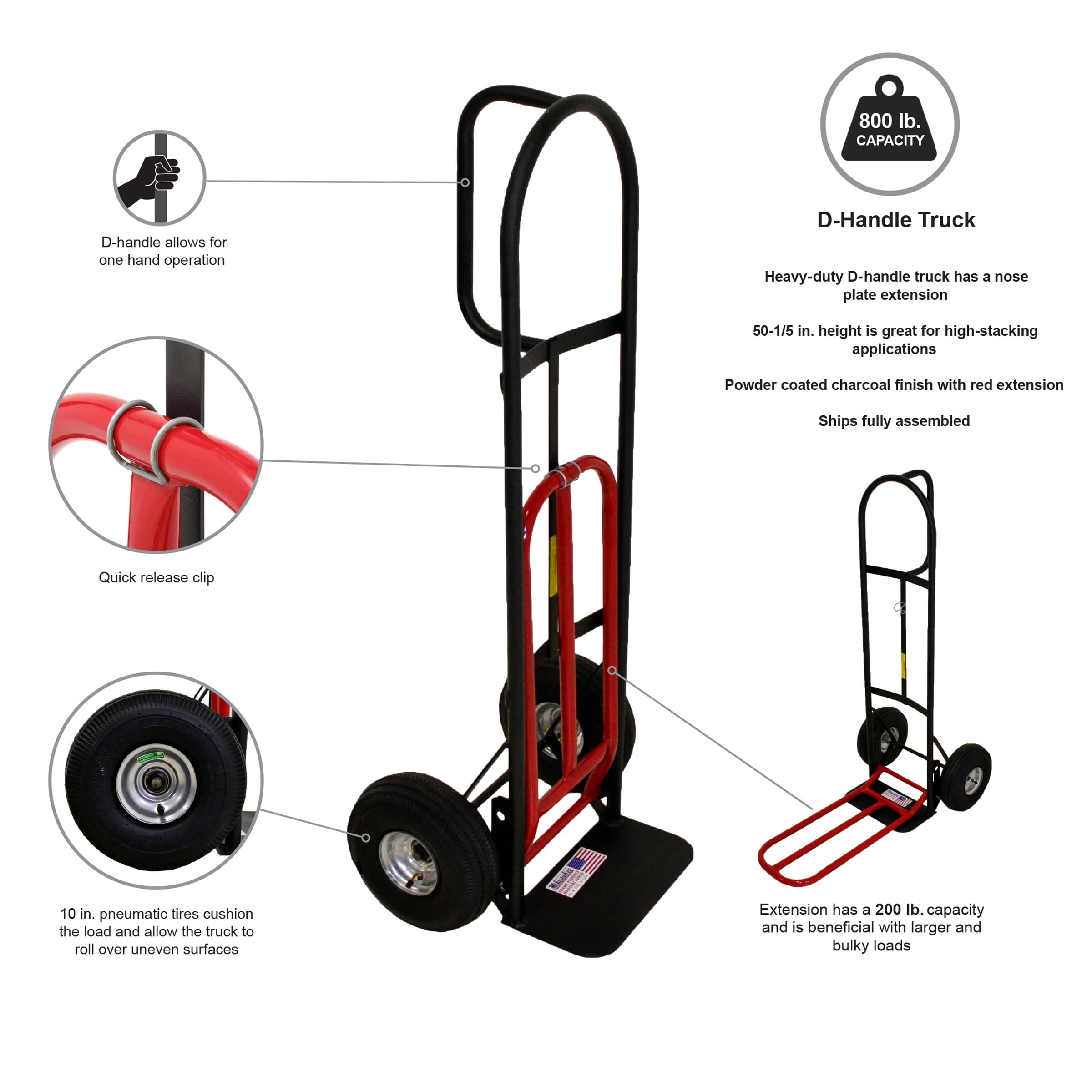 Milwaukee DC49515, 800 lbs Steel 20 in x 23 in x 50 in D-Handle Hand Truck