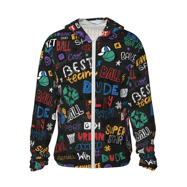 Fotbe Basketball Chaqueta con Protección Solar UPF 50+ para Hombre y Mujer, Camisa con Capucha y Bolsillos-Medium