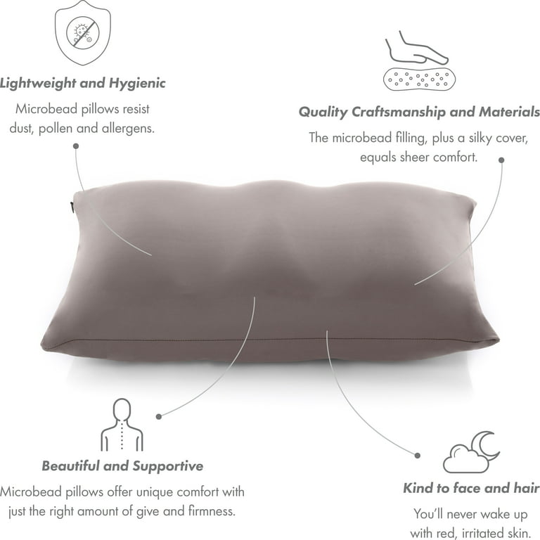 Cover for Premium Microbead Bed Pillow Large Extra Smooth Silk like Anti Aging Cover Cooling Stone Grey