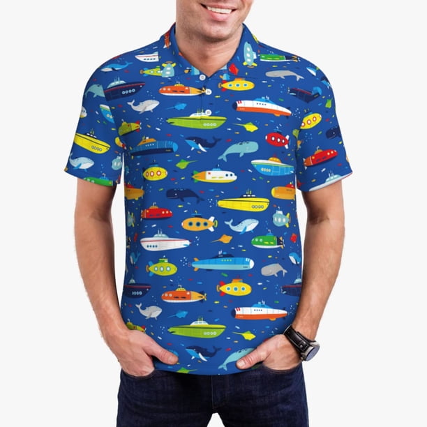 Fotbe Submarines And Whales Camiseta Polo de Golf para Hombre con Estampado – Camisa Deportiva Transpirable con Cuello Abotonado-Medium