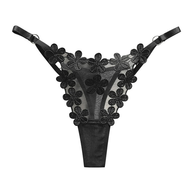 Braguitas tanga para mujer: hebilla metálica, bordado floral, malla transpirable, cinturilla ajustable, tallas grandes: talla única para 40-75 kg