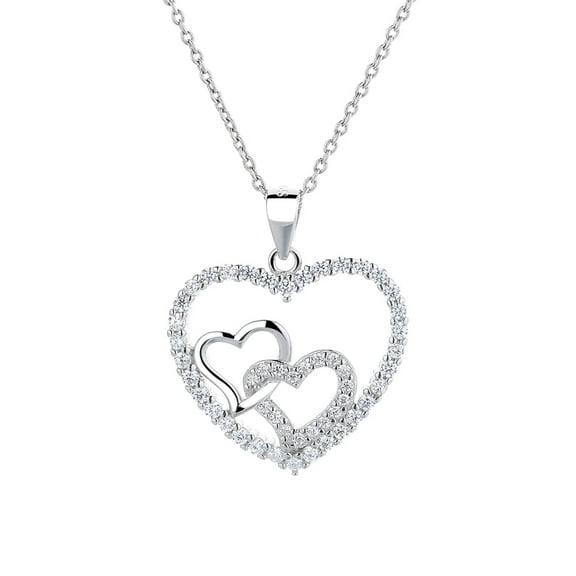 18K White Gold Plated Inside Heart Pendant Necklace with Genuine Crystals