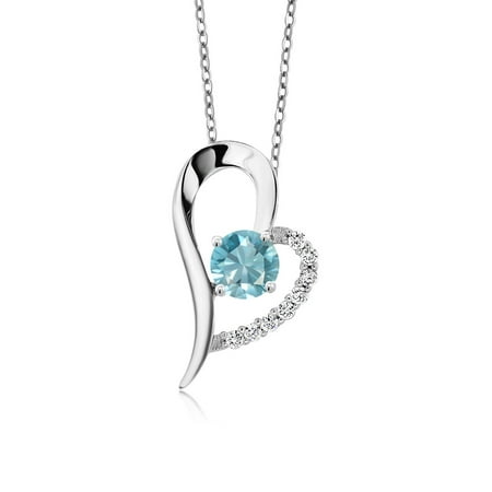 1.32 Ct Round Blue Zircon 925 Sterling Silver Pendant