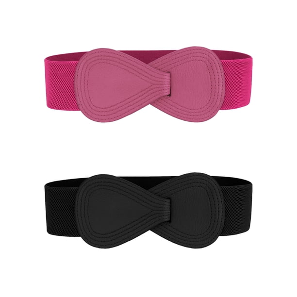 Cinturones Elásticos de Hebilla de Cuero Sintético Interlock en Forma de 8 para Mujeres 2Pcs Inspire Chic