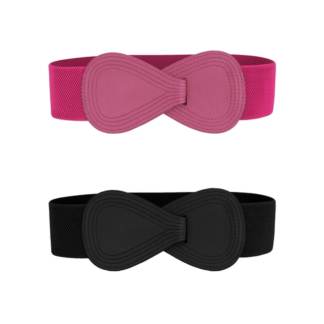 Cinturones Elásticos de Hebilla de Cuero Sintético Interlock en Forma de 8 para Mujeres 2Pcs Inspire Chic