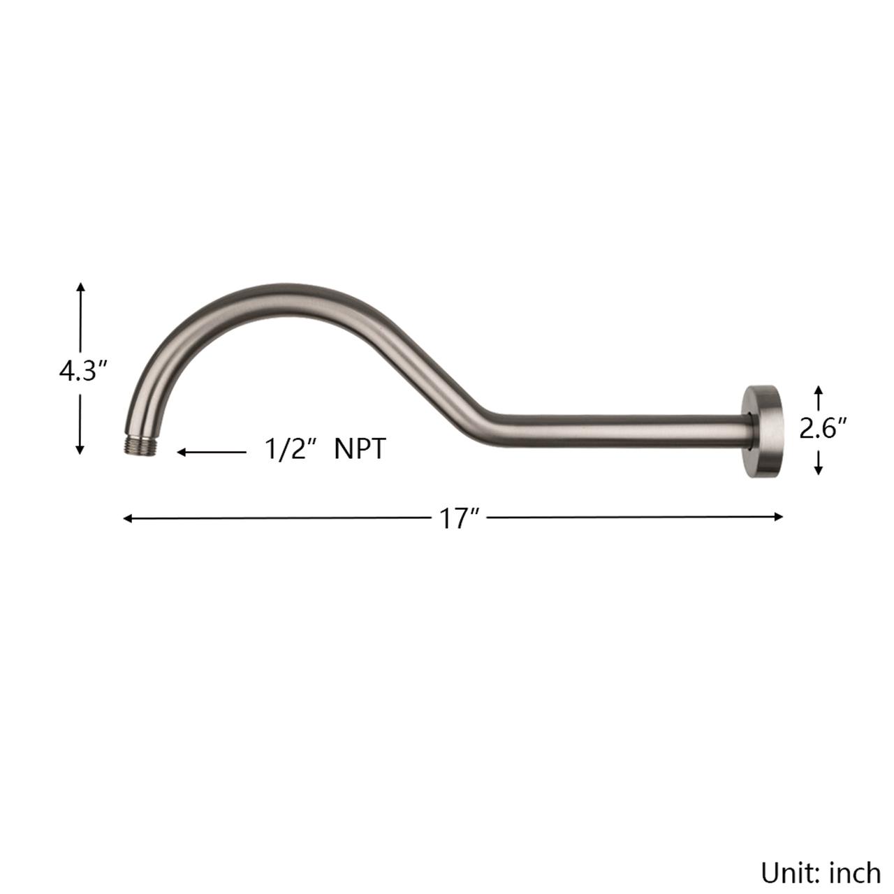 Kichae Solid Brass Brushed Nickel S Shape 17"Reach Gooseneck Extension