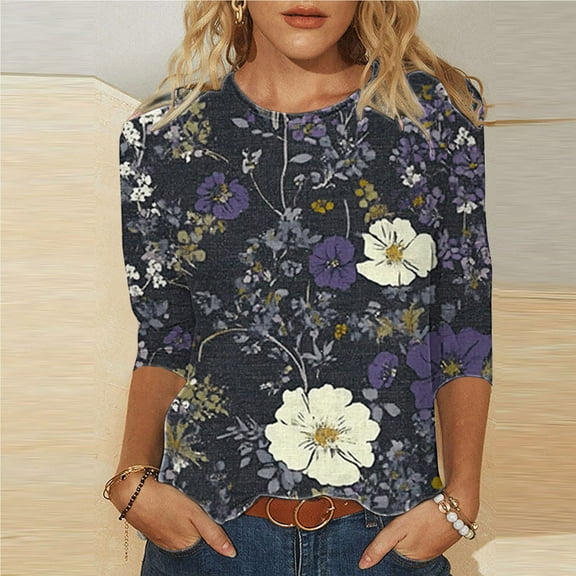 3/4 Sleeve Blouses for Women Office Womens Tops Casual Graphic Tees Womens T Shirts Vneck Printed Tshirts Shirts for Women my items