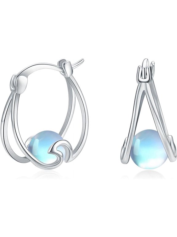 Turquoise/Moss Agate/Blue Opal Hoop Earrings Sterling Silver Small Huggie Earrings Double Hoop Earrings Jewelry Mother'S Day Gifts for Women