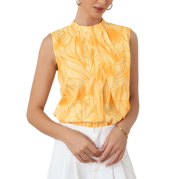 INSPIRE CHIC Summer Dressy Tank Top for Women Sleeveless Floral Business Casual Work Blouse Top XS Yellow