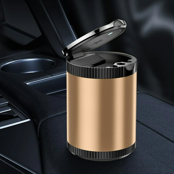 CxhicLuv Car Ashtray, Auto Smoke Holder, Creative Covered LED Light Portable, Car Interior Accessories, Smoke & Ash Storage for Smokers, Car Owners, Gold