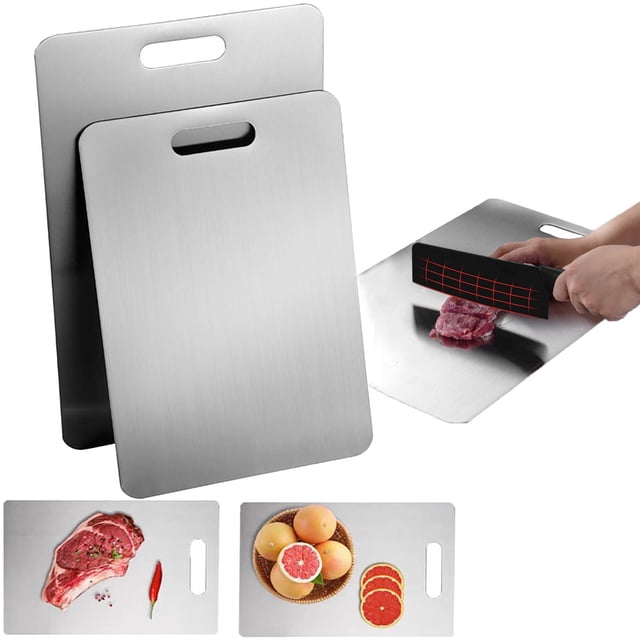 Xihbxyly Tabla de Cortar de Acero Inoxidable 304 de Grado Alimenticio, Resistente para Carnes, Frutas y Verduras, Apta para Lavavajillas, Portátil y Fácil de Limpiar, Ideal para Organizar La Cocina,