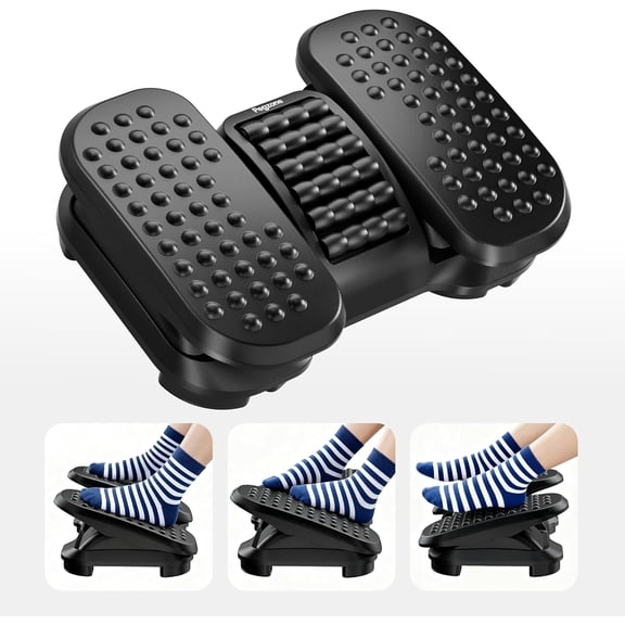 Ergonomic Foot Rest Under Desk with Massage Texture & Roller, Adjustable Foot Stool with 2 Height Positions and 0°–17° Tilt, Under Desk Footrest for Office Work, Home Office, Black