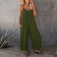 thumbnail image 7 of Adjustable Strap Jumpsuits Women V Neck Casual Summer Sleeveless Loose Jumpsuit Long Pants Rompers with Pockets Army Green L, 7 of 7