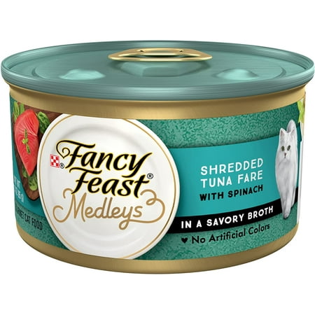 Purina Fancy Feast Medleys Shredded Tuna Fare With Garden Greens Adult Wet Cat Food 3 Ounce (Pack of 12)