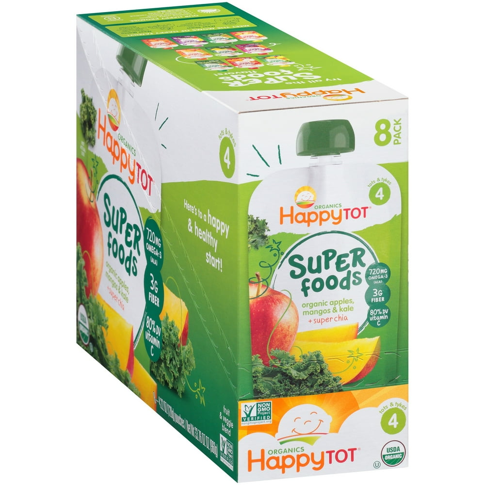 (8 Pouches) Happy Tot Organics Super Foods Apples, Mangos & Kale